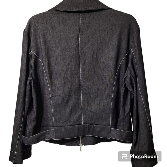 Svetlana Denim Black Jacket Size 16 with White Stitching Belt Silver  Buttons - Picture 7 of 11
